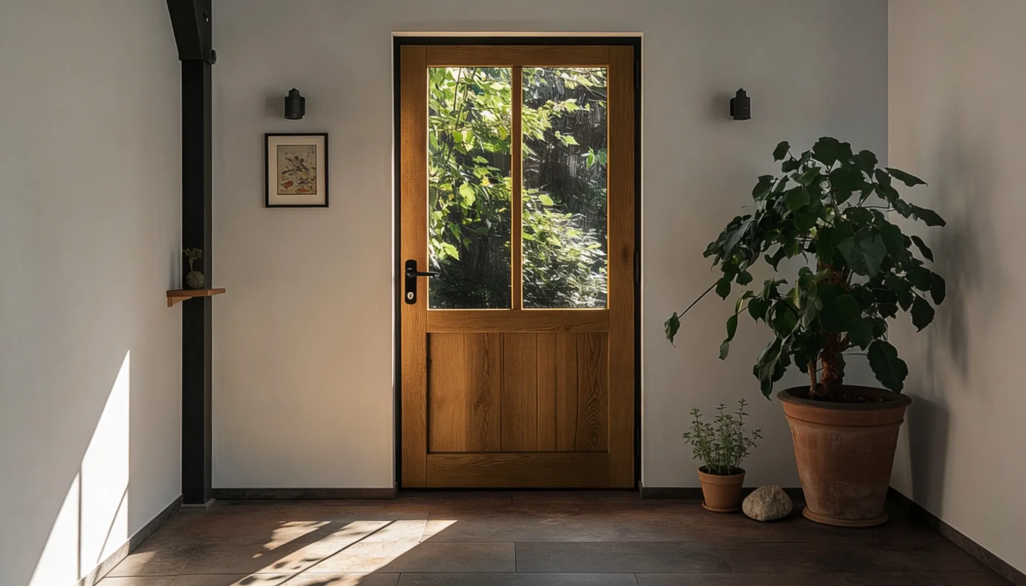 Single Swing Door - Finger-joited Teak Wood with clear glass