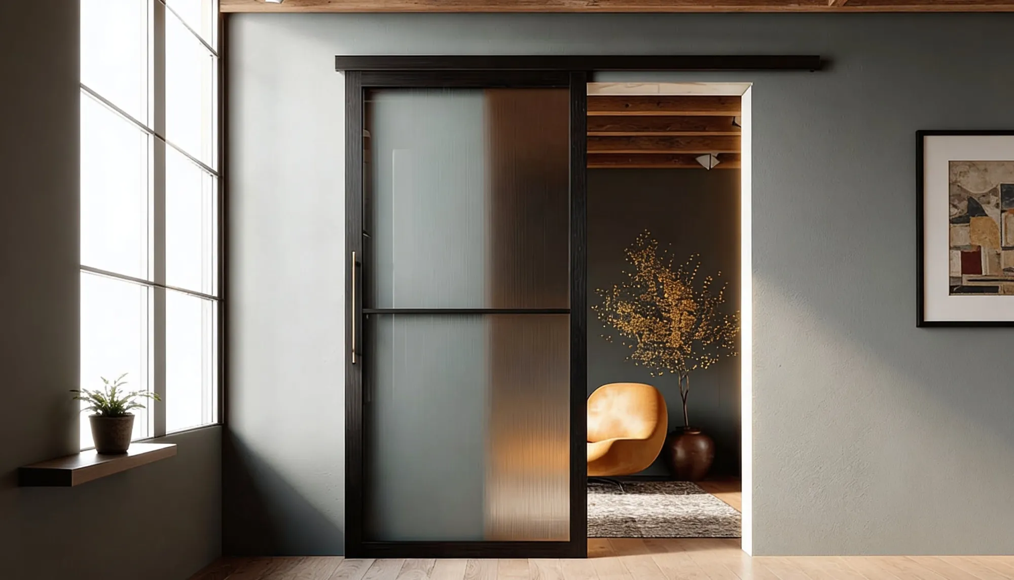 Single Sliding Door - Finger jointed wood with glass panel